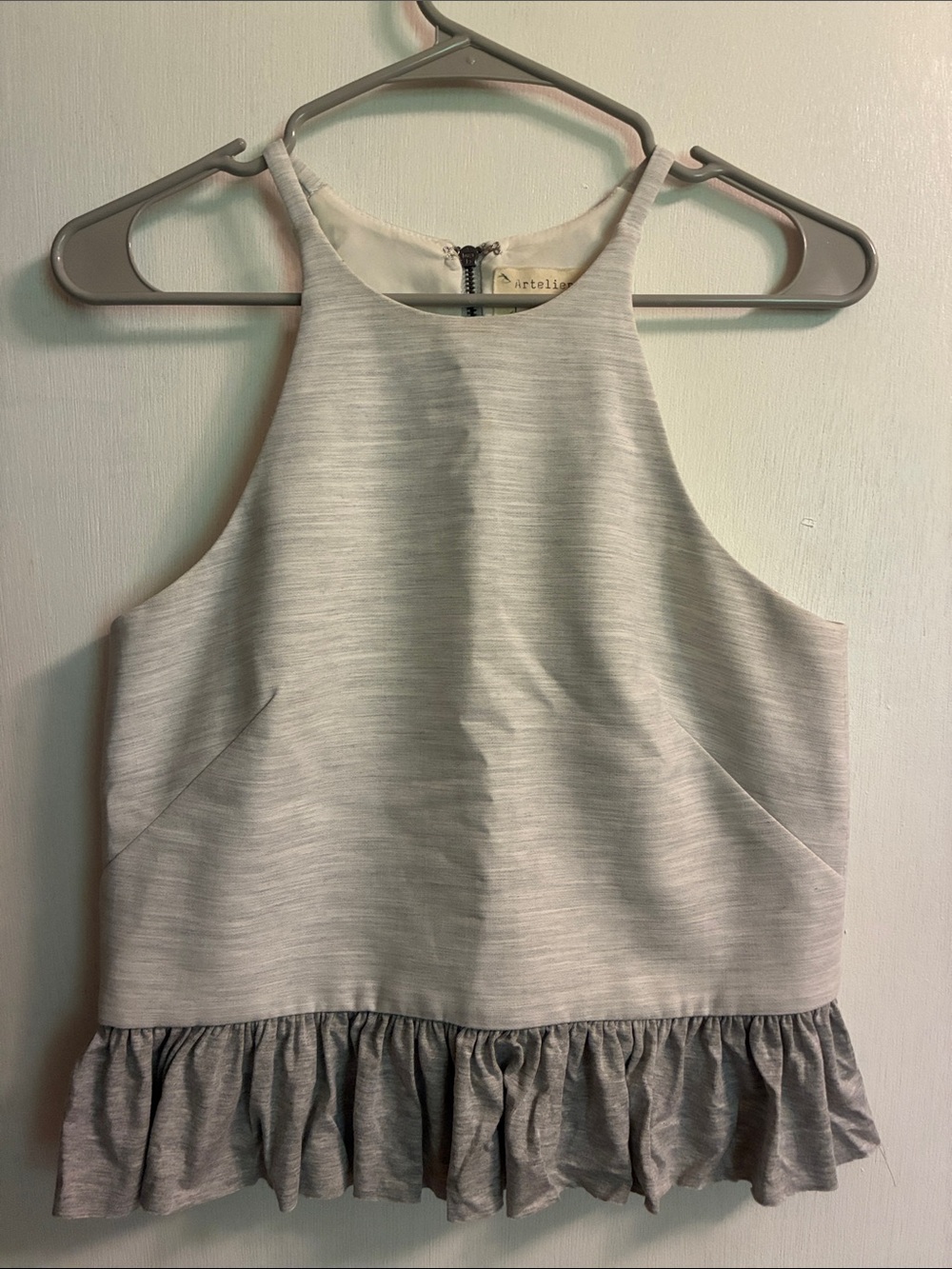Arteliza Light Gray Ruffle-Hem Halter Camisole